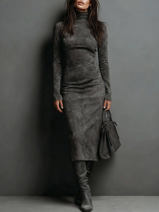 Ida | Robe Midi en Suède avec Col Haut