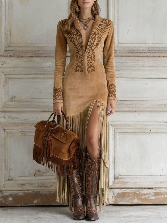 Alizée | Robe Longue Brodée avec Fermeture Éclair Frontal