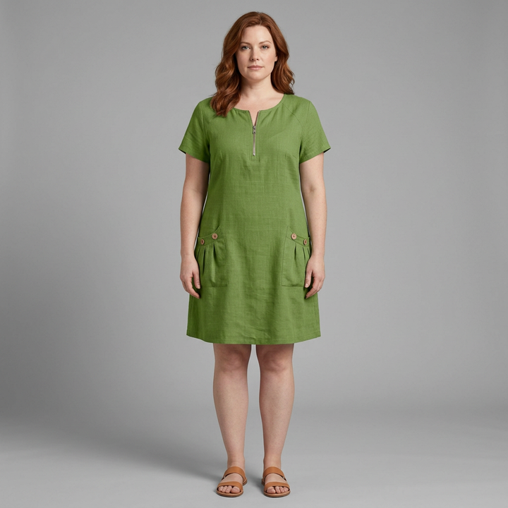 Céleste | Robe en Coton avec Poche Zippée