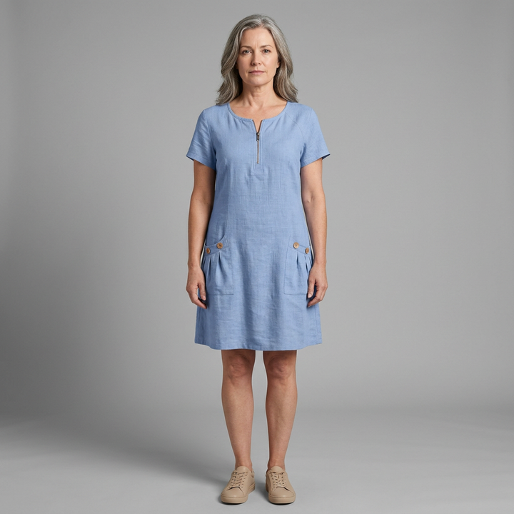 Céleste | Robe en Coton avec Poche Zippée