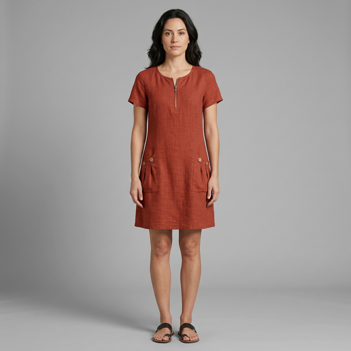 Céleste | Robe en Coton avec Poche Zippée