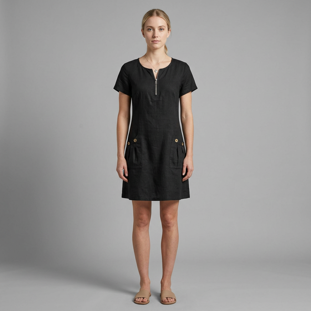 Céleste | Robe en Coton avec Poche Zippée