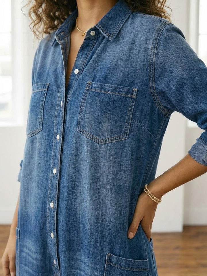 Étiennette™ | Robe maxi en jean avec boutonnage et manches longues