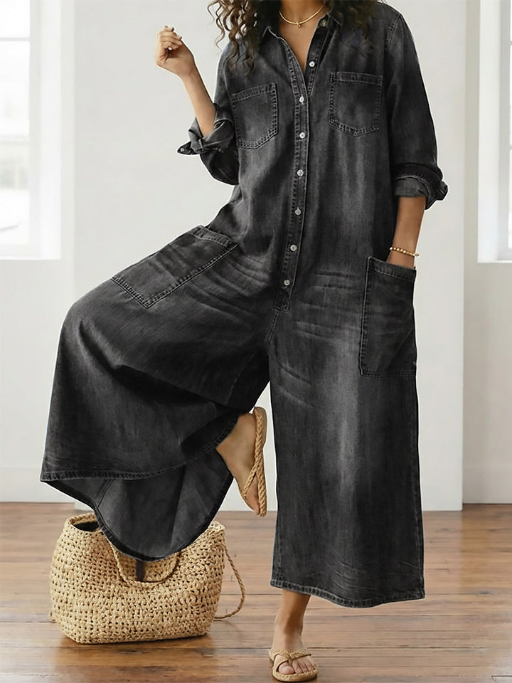 Étiennette™ | Robe maxi en jean avec boutonnage et manches longues