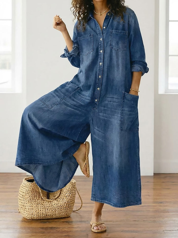 Étiennette™ | Robe maxi en jean avec boutonnage et manches longues