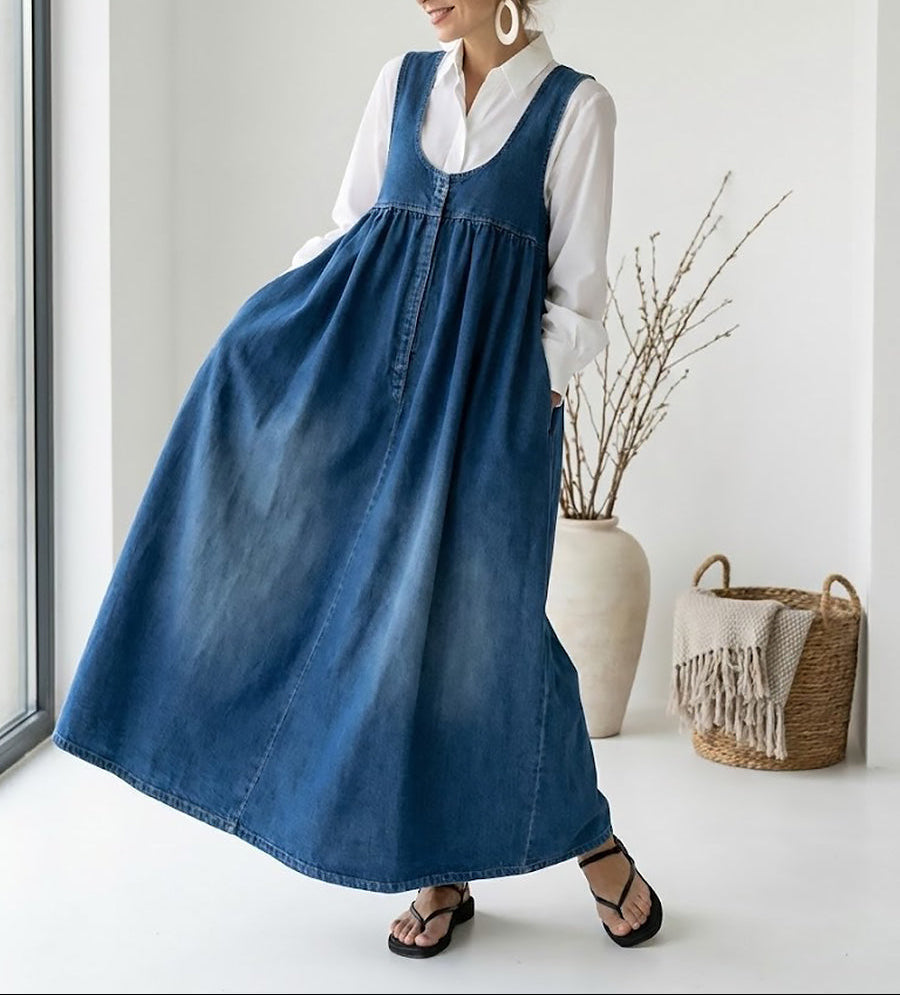 Diane™ | Robe maxi en denim délavé à bretelles
