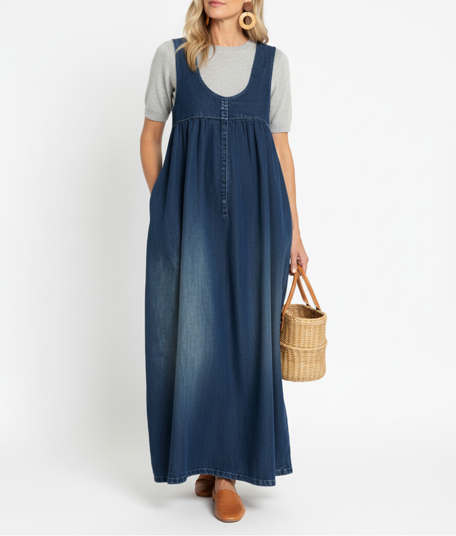 Diane™ | Robe maxi en denim délavé à bretelles