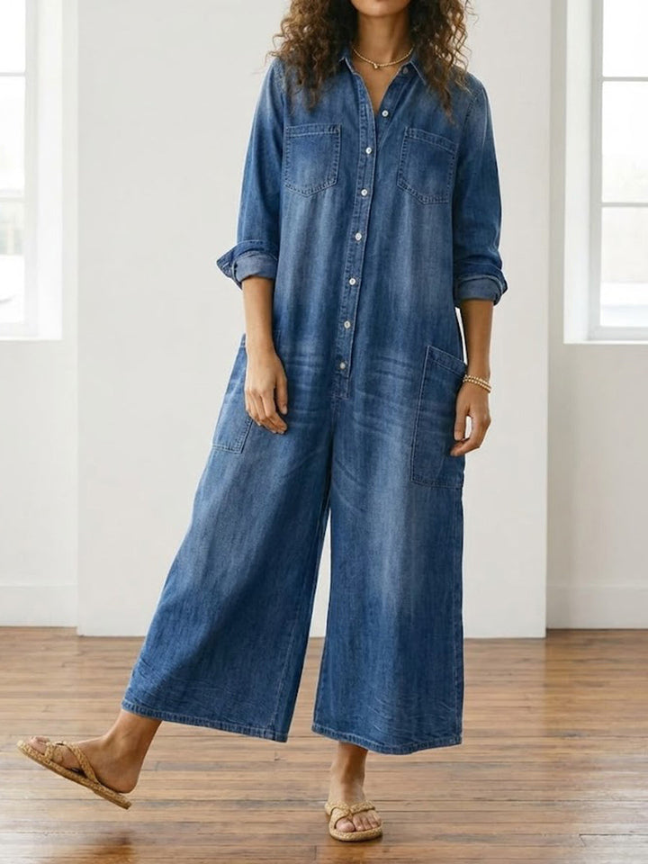 Étiennette™ | Robe maxi en jean avec boutonnage et manches longues
