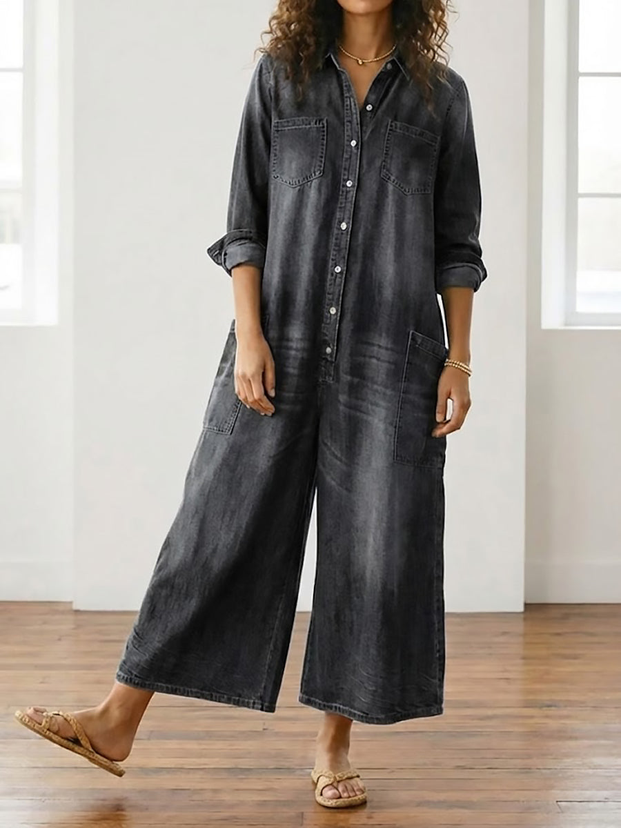 Étiennette™ | Robe maxi en jean avec boutonnage et manches longues