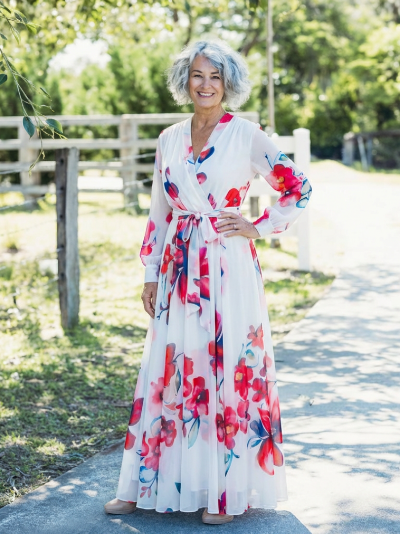Geneviève | Robe Maxi à Manches Longues Florale