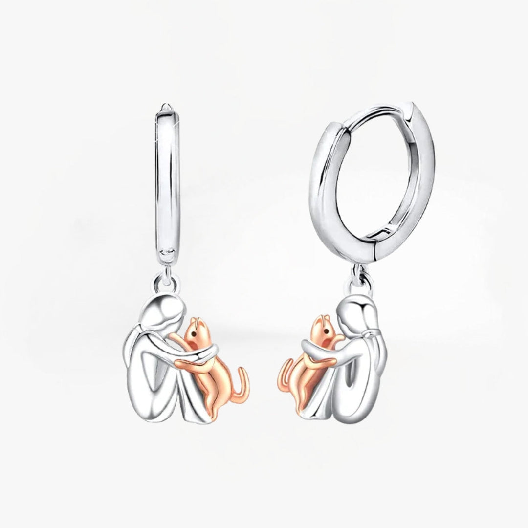 Boucles d'oreilles Chat Enlacé - Fermoir Rond