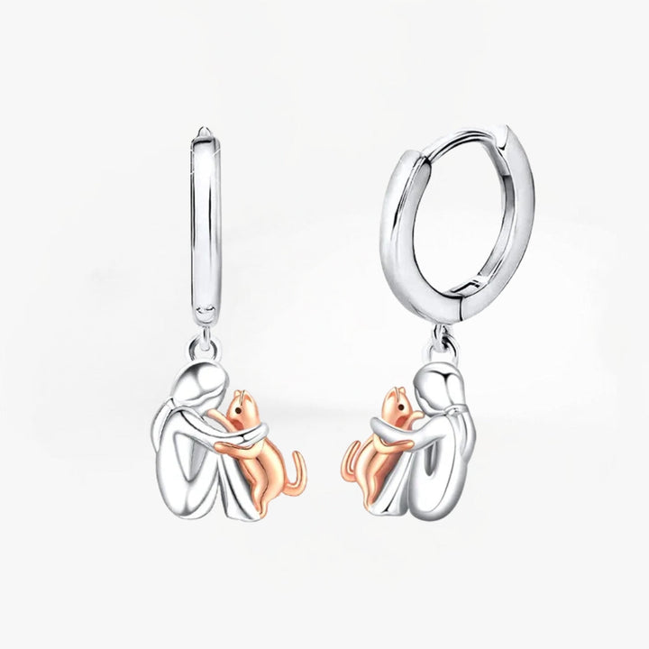 Boucles d'oreilles Chat Enlacé - Fermoir Rond