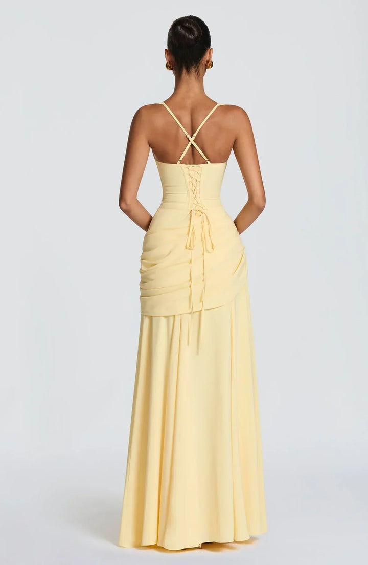 Bathilde | Robe maxi avec décolleté en cœur et ruché asymétrique