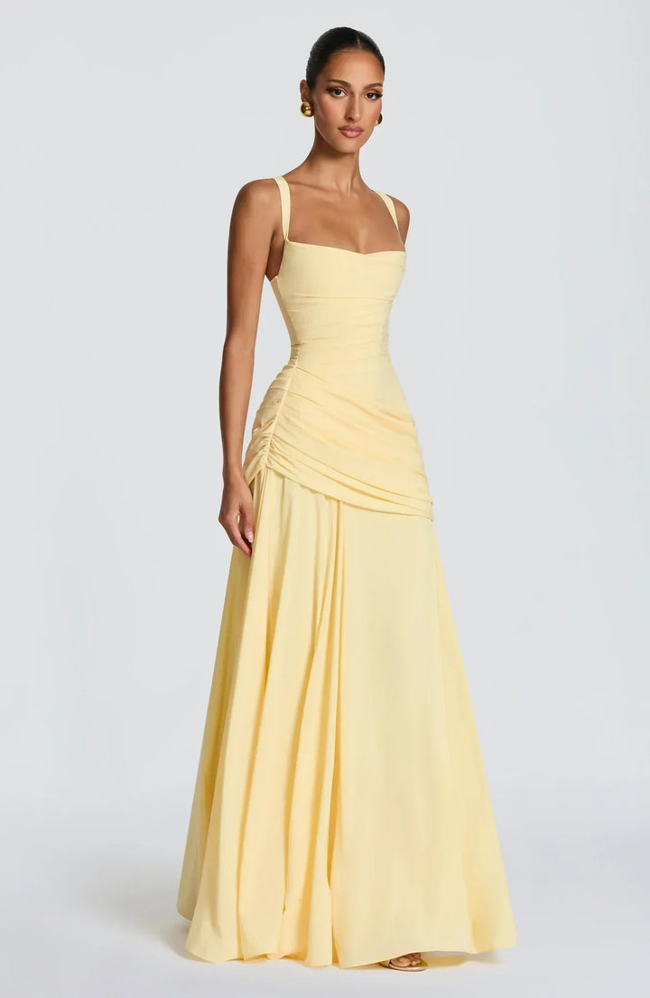Bathilde | Robe maxi avec décolleté en cœur et ruché asymétrique