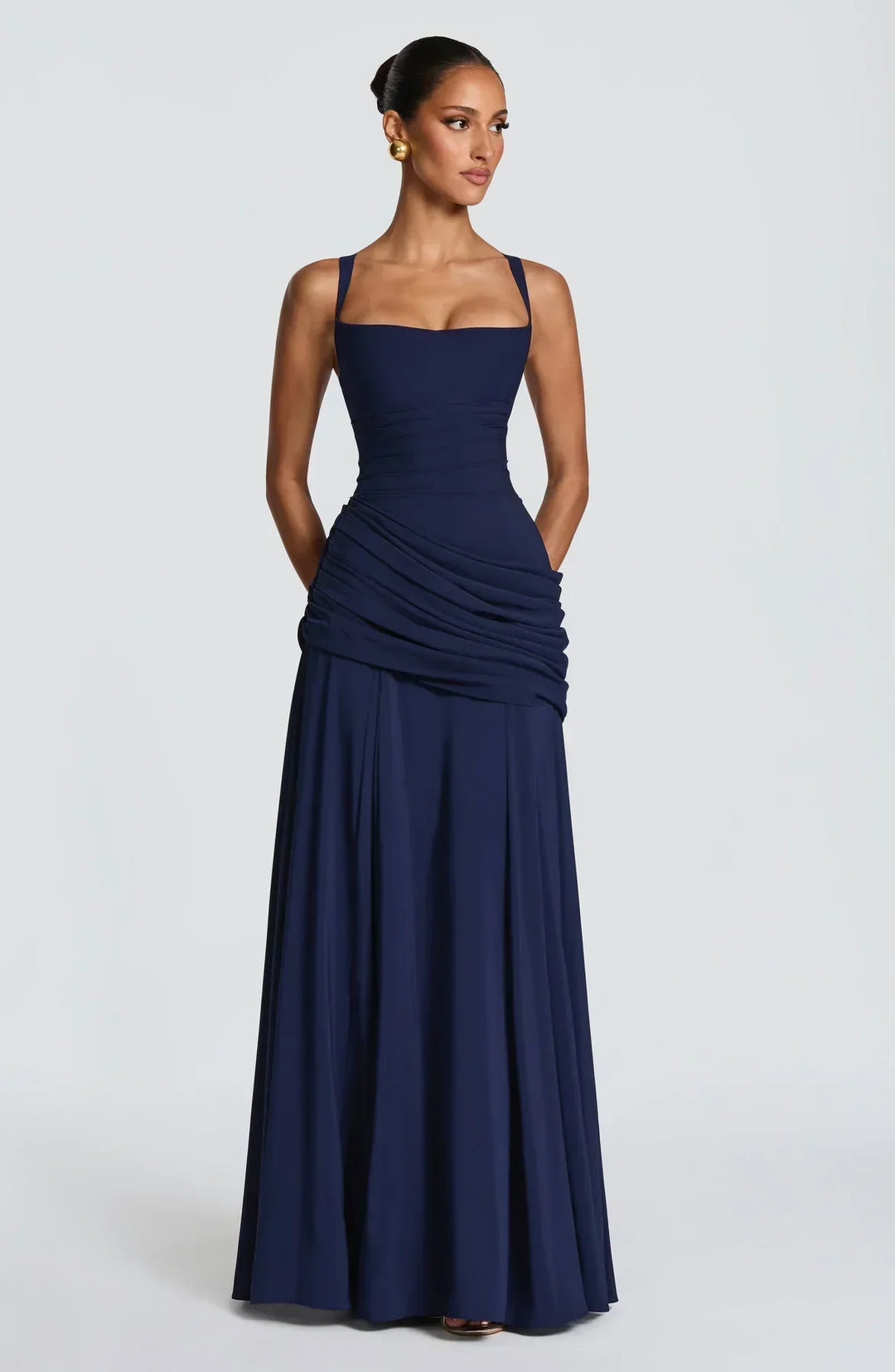 Bathilde | Robe maxi avec décolleté en cœur et ruché asymétrique