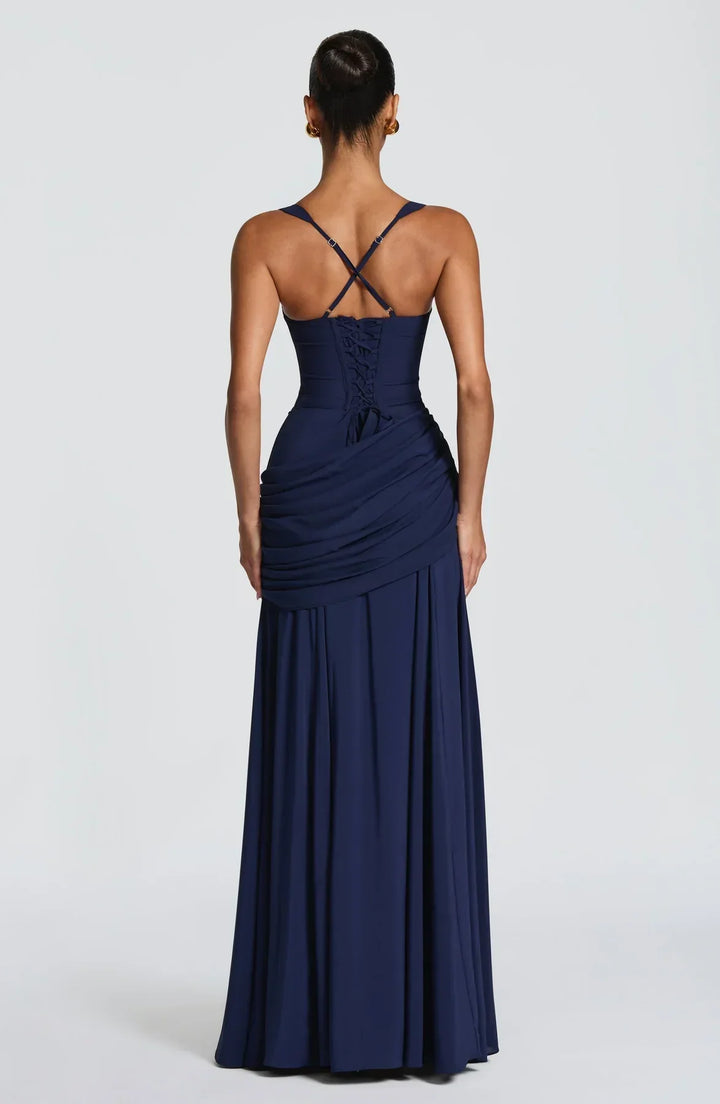 Bathilde | Robe maxi avec décolleté en cœur et ruché asymétrique