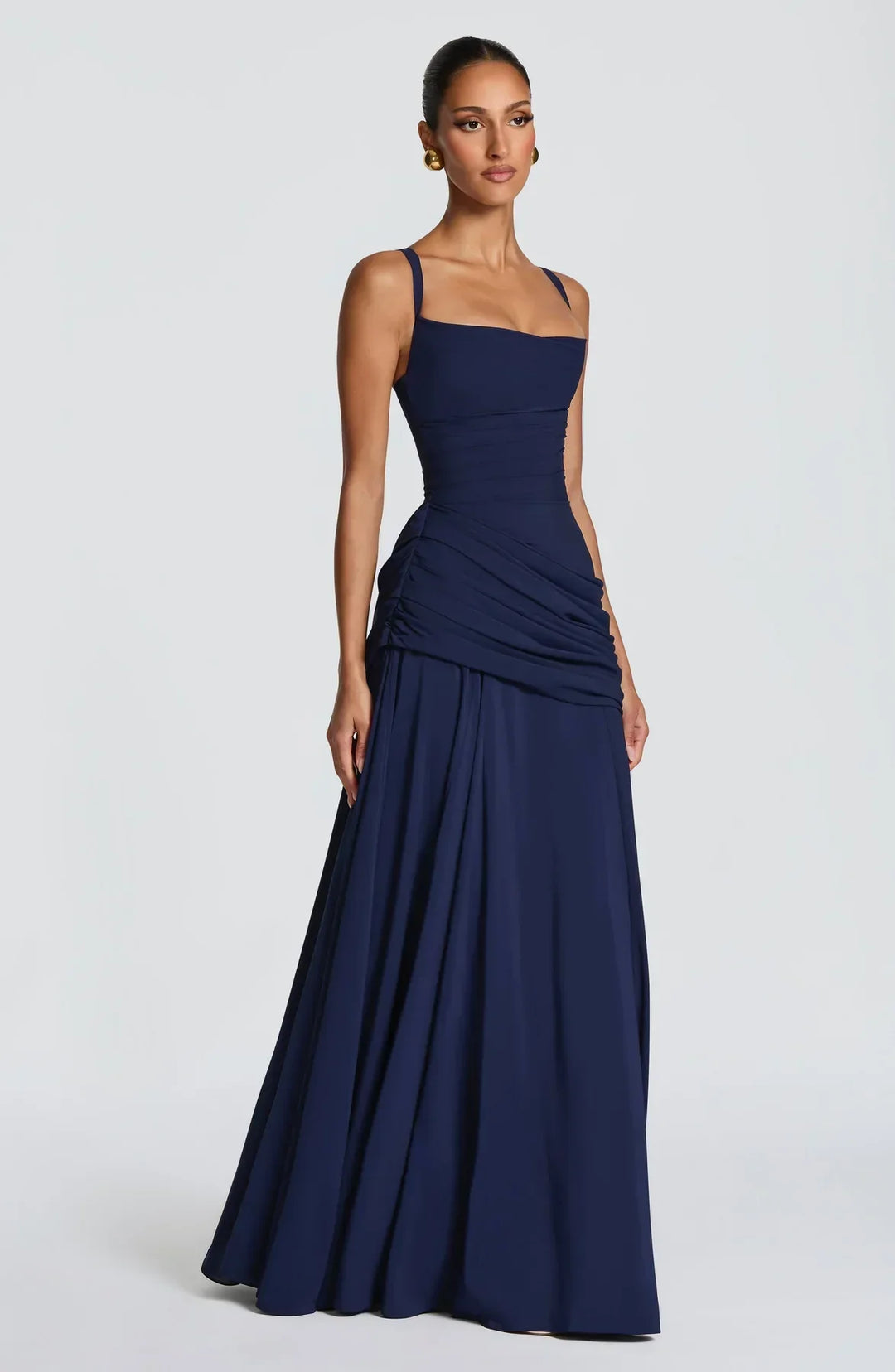 Bathilde | Robe maxi avec décolleté en cœur et ruché asymétrique