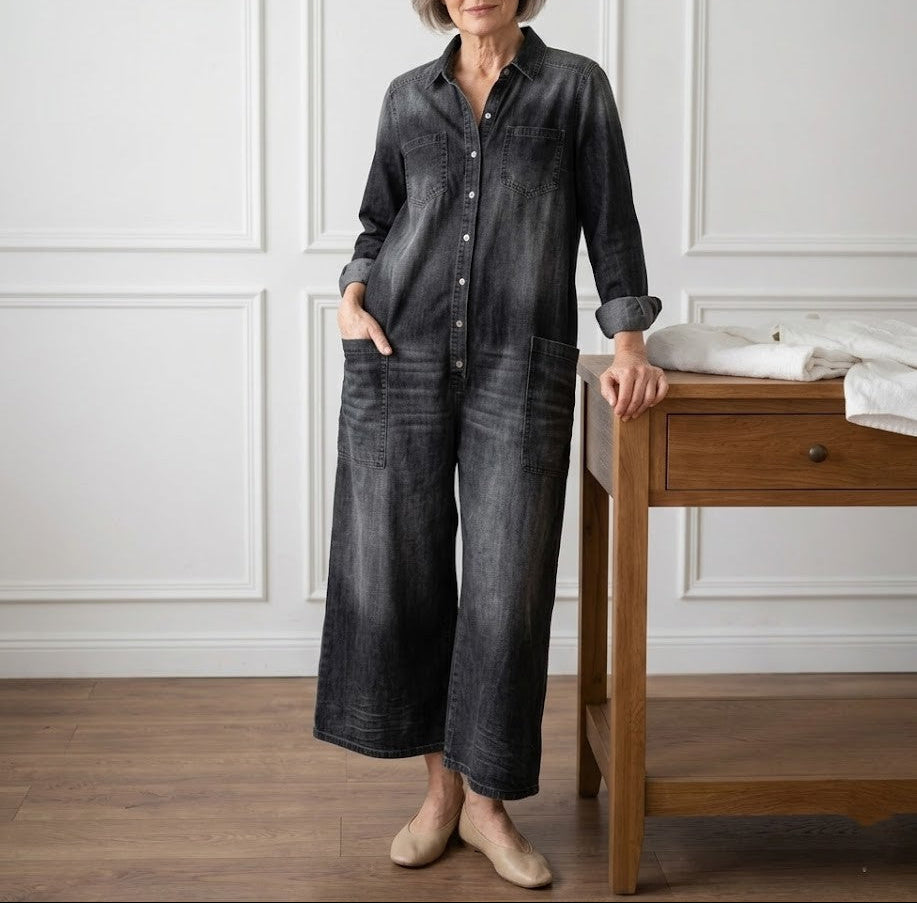 Étiennette™ | Robe maxi en jean avec boutonnage et manches longues