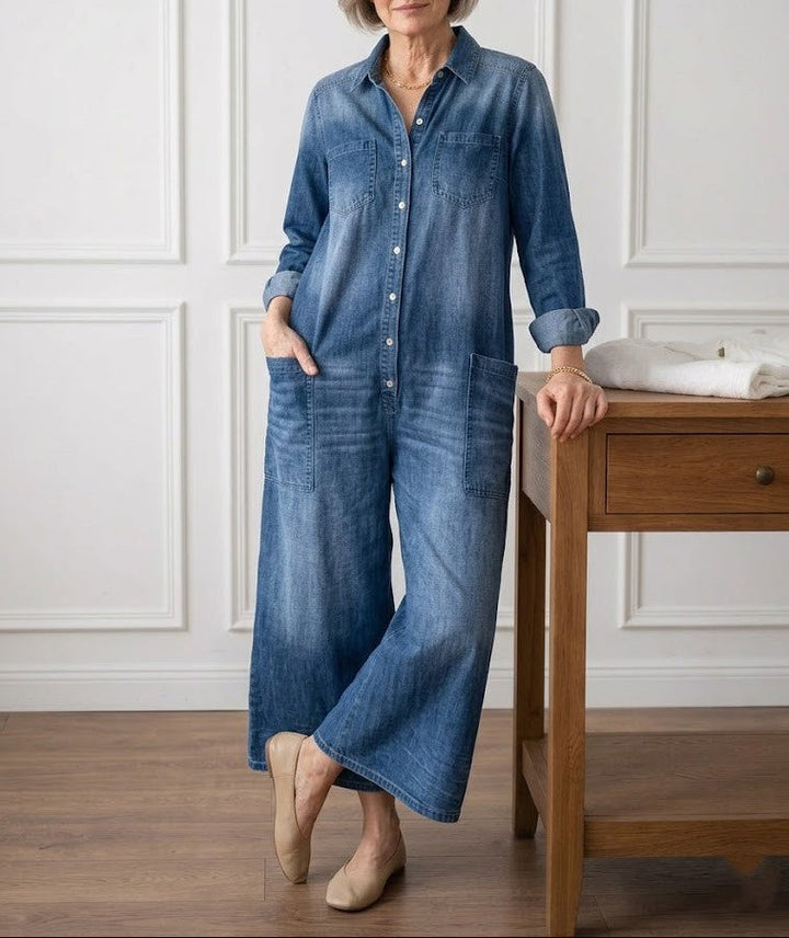 Étiennette™ | Robe maxi en jean avec boutonnage et manches longues