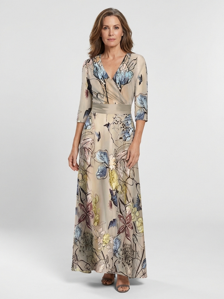 Armelle | Robe maxi portefeuille avec imprimé floral et manches trois-quarts
