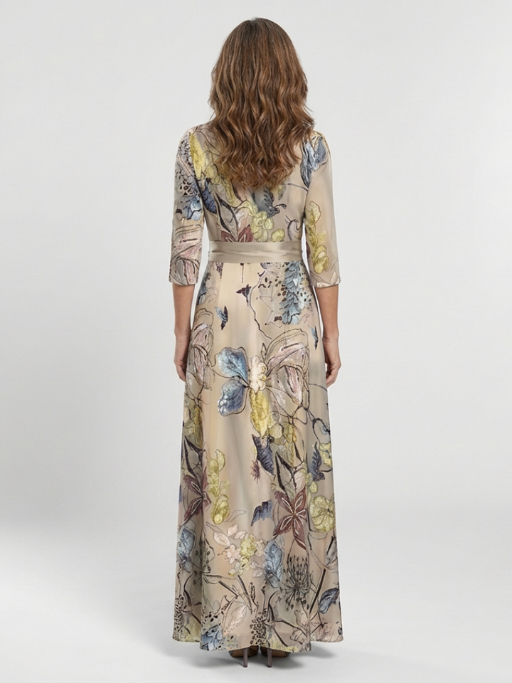 Armelle | Robe maxi portefeuille avec imprimé floral et manches trois-quarts