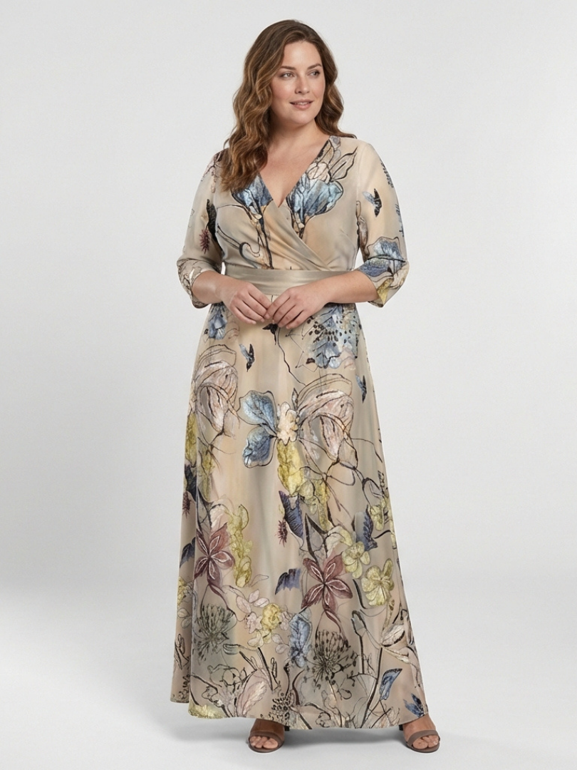 Armelle | Robe maxi portefeuille avec imprimé floral et manches trois-quarts