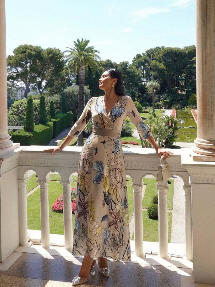Armelle | Robe maxi portefeuille avec imprimé floral et manches trois-quarts