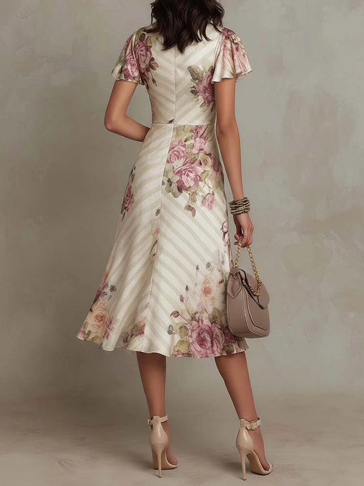 Léna | Robe midi en satin avec motif floral