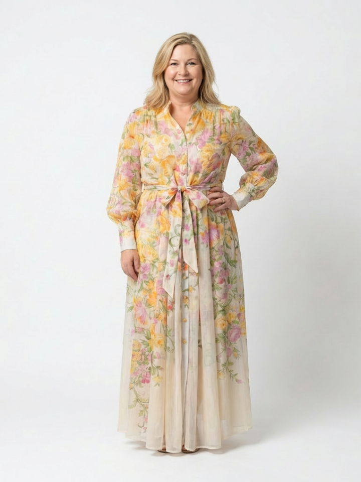 Éléonore | Robe Maxi Fluide à Manches Longues avec Fleurs