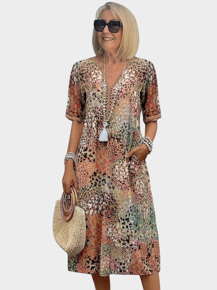 Irène | Robe Midi Imprimée Décontractée à Col V