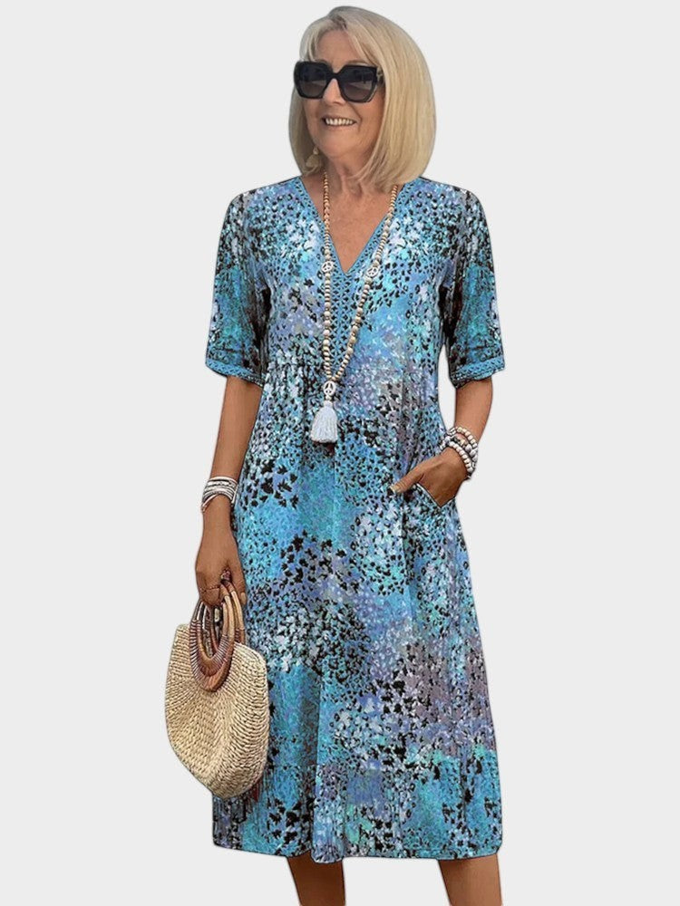 Irène | Robe Midi Imprimée Décontractée à Col V