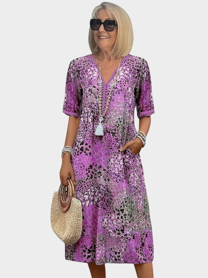 Irène | Robe Midi Imprimée Décontractée à Col V
