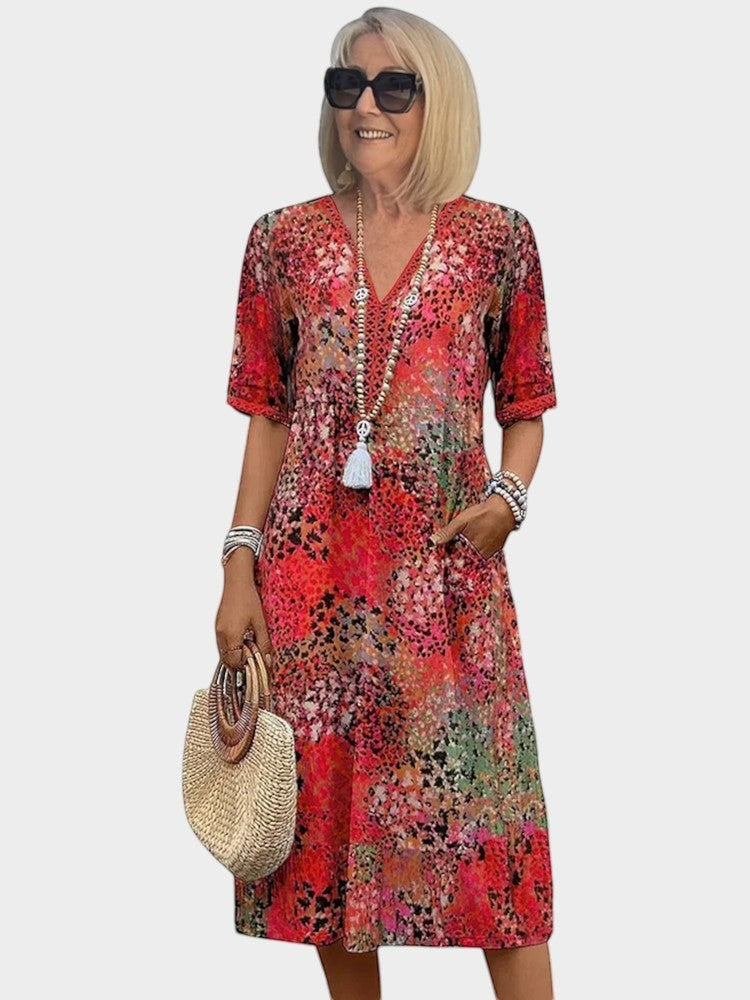 Irène | Robe Midi Imprimée Décontractée à Col V