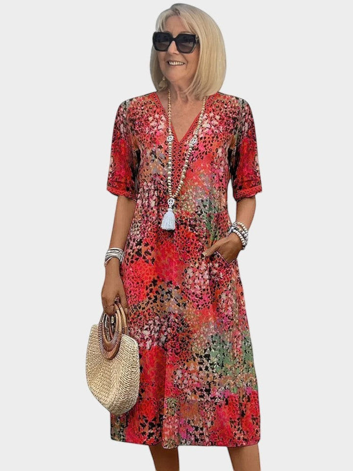 Irène | Robe Midi Imprimée Décontractée à Col V