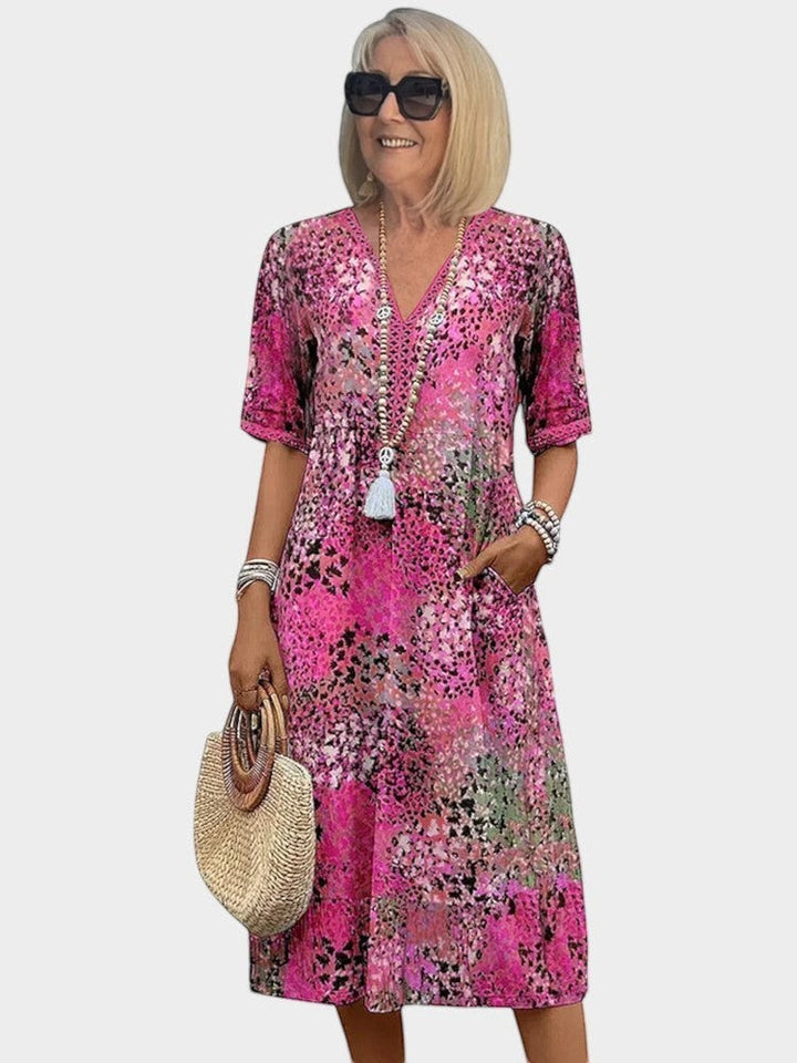 Irène | Robe Midi Imprimée Décontractée à Col V