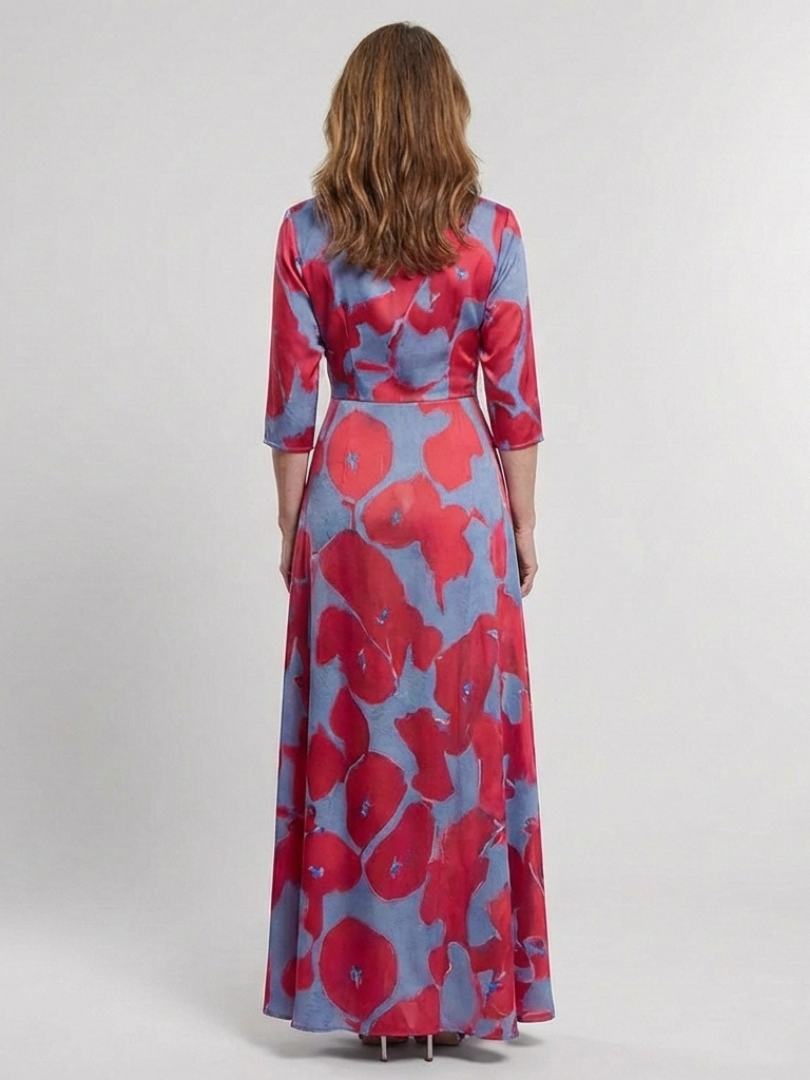 Marielle | Robe maxi avec des fleurs et des manches trois-quarts
