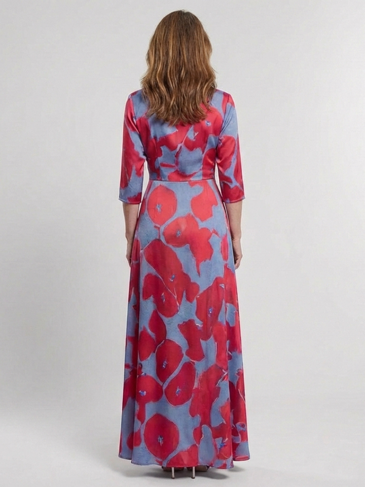 Marielle | Robe maxi avec des fleurs et des manches trois-quarts