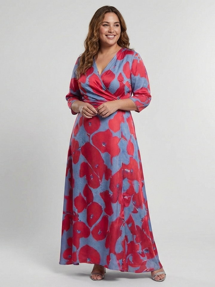 Marielle | Robe maxi avec des fleurs et des manches trois-quarts