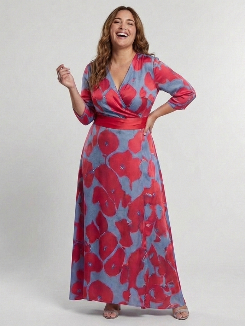Marielle | Robe maxi avec des fleurs et des manches trois-quarts