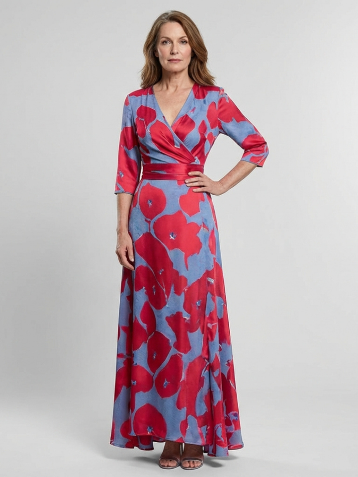 Marielle | Robe maxi avec des fleurs et des manches trois-quarts